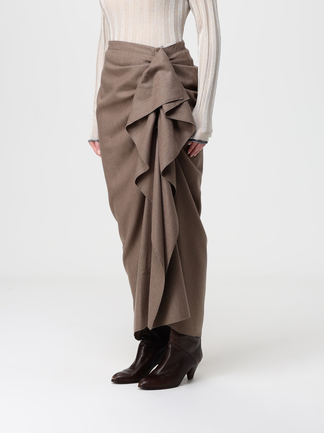 FABIANA FILIPPI GONNA: Gonna drappeggiata Fabiana Filippi in lana vergine , Beige - Img 4