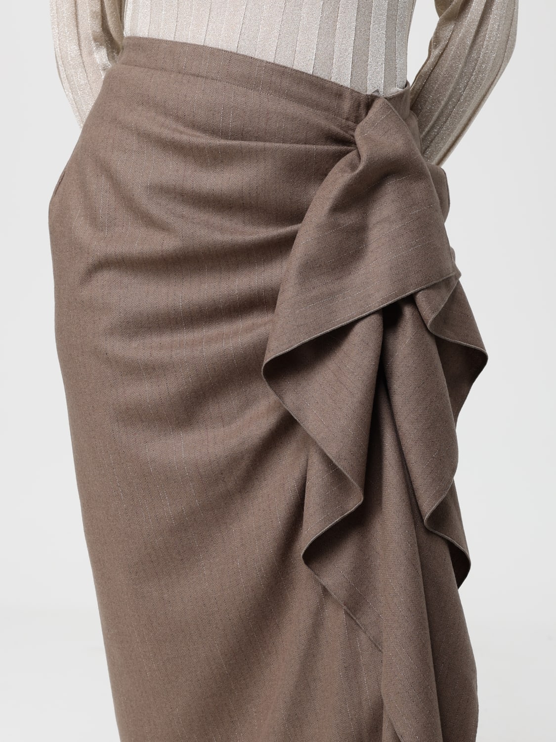 FABIANA FILIPPI GONNA: Gonna drappeggiata Fabiana Filippi in lana vergine , Beige - Img 5